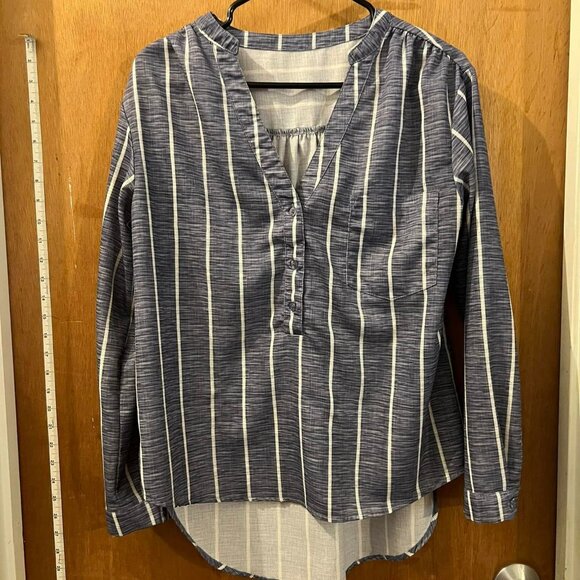 Size M - Blue Striped Long Sleeve Pullover Blouse - Picture 1 of 5